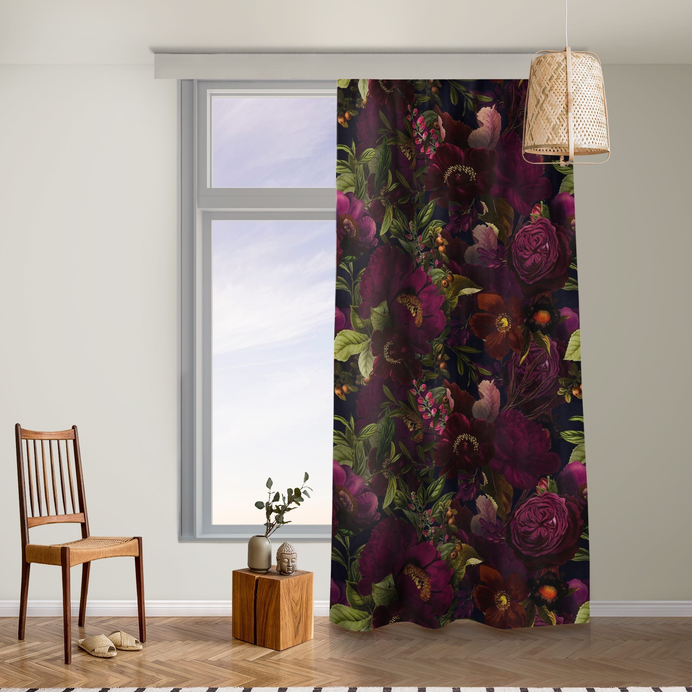 Bilderdepot24 Vorhang Gardine Natur Tropisch Lila Blüten Dunkel Türvorhang Raumteiler (1 St), Multifunktionsband, blickdicht, Samt, Schiebegardinen Küche Schlafzimmer Wohnzimmer Schiebevorhang