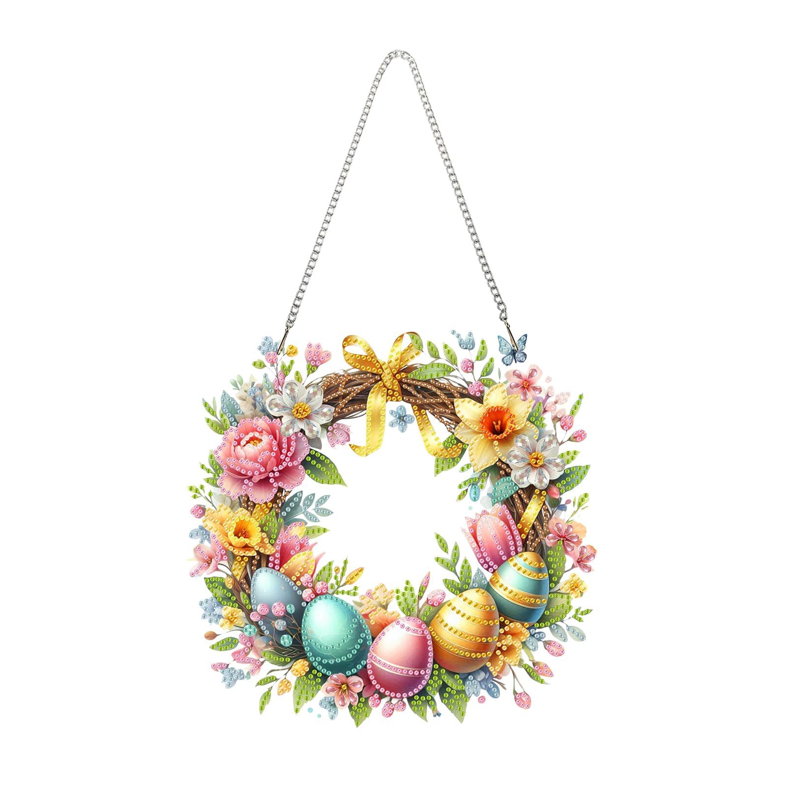 FOUORTUNATE-BEE Osterkranz Ostern Diamond Painting Türkranz zum Aufhängen Ostereier, Diamant Malerei Basteln Diamond Painting Frühling für Handwerk