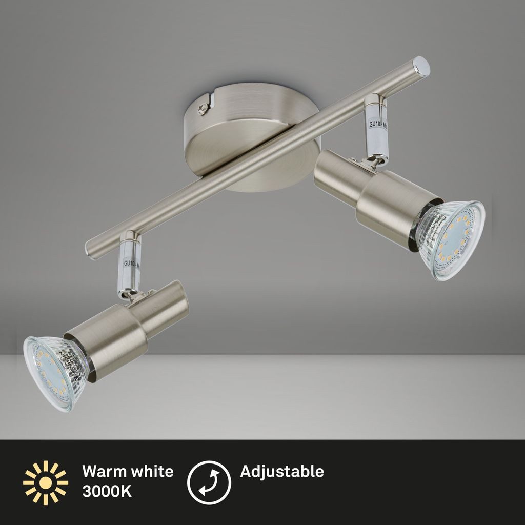 Briloner Leuchten LED Deckenleuchte 2907-022, LED wechselbar, 2700K - Extra-Warmweiß, matt-nickel, GU10, Deckenlampe