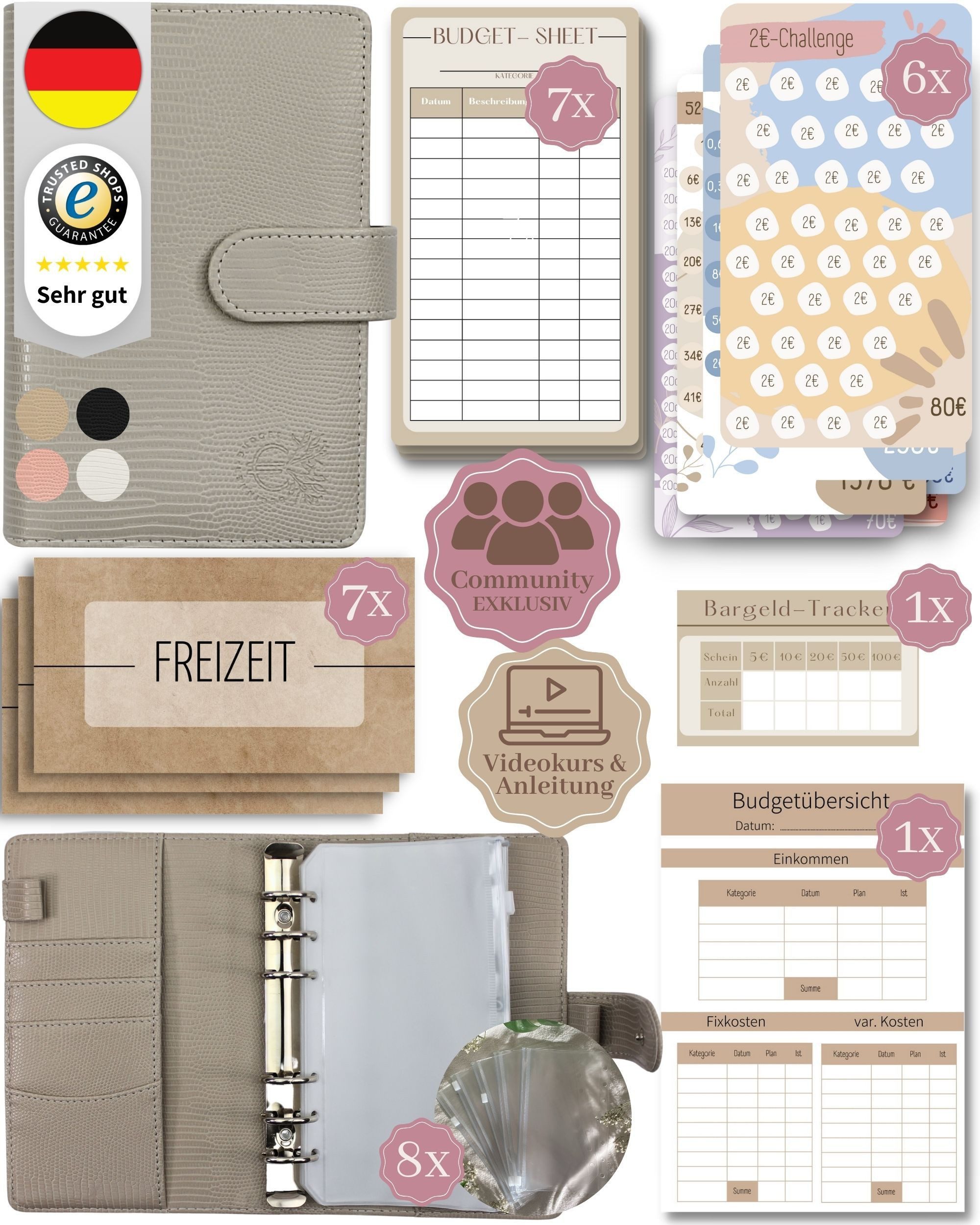 BeginnerBudget Ringbuchmappe Budgetplaner Starter-Set Sparbuch zum Geld Sparen + Spar-Challenges, Sparen mit Umschlagmethode + Anleitung - Ringbuch - Binder A6