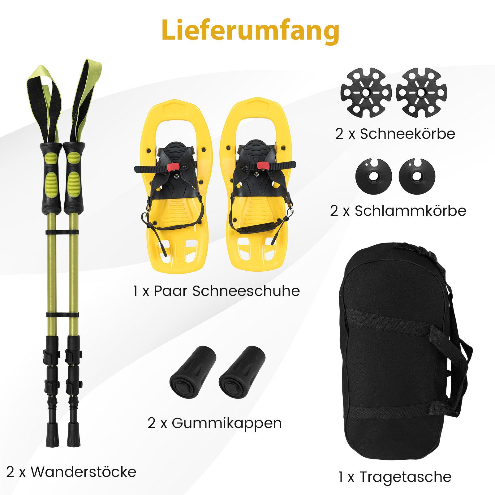 COSTWAY Schneeschuhe, Kinderschneeschuhe mit Teleskop-Wanderstöcken & Tragetasche
