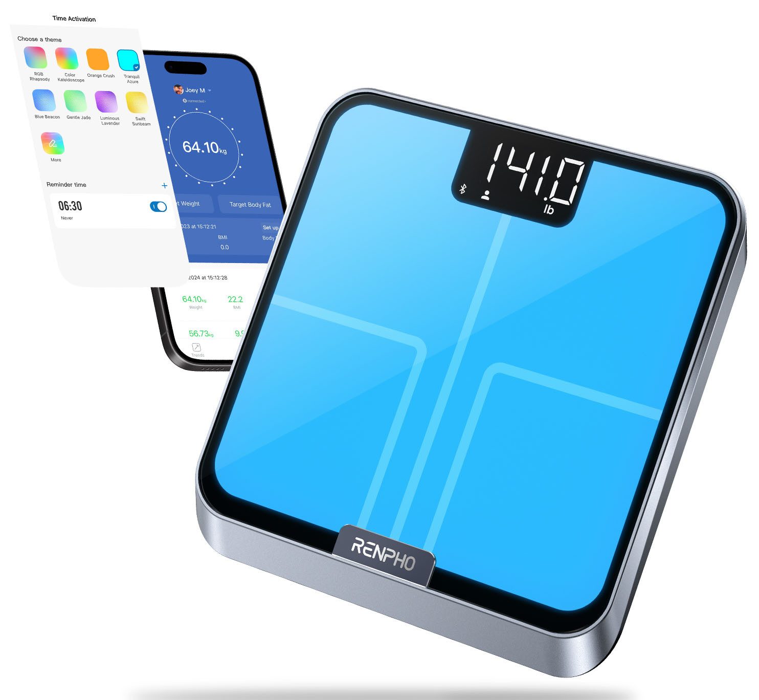 RENPHO Personenwaage Elis Chroma smarte Personenwaage, Lichteffekt der Waagenoberfläche nach Stimmung anpassbar