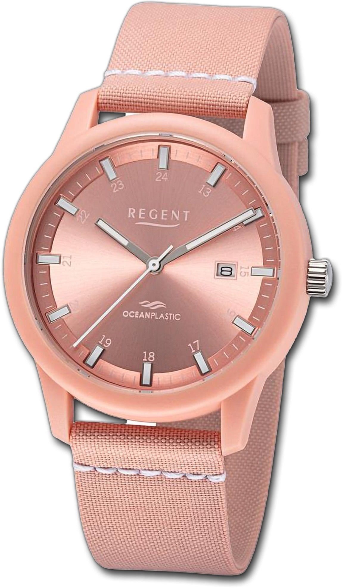 Regent Quarzuhr Regent Herren Armbanduhr Analog, Herrenuhr Nylonarmband rosa, weiß, rundes Gehäuse, groß (ca. 40mm)