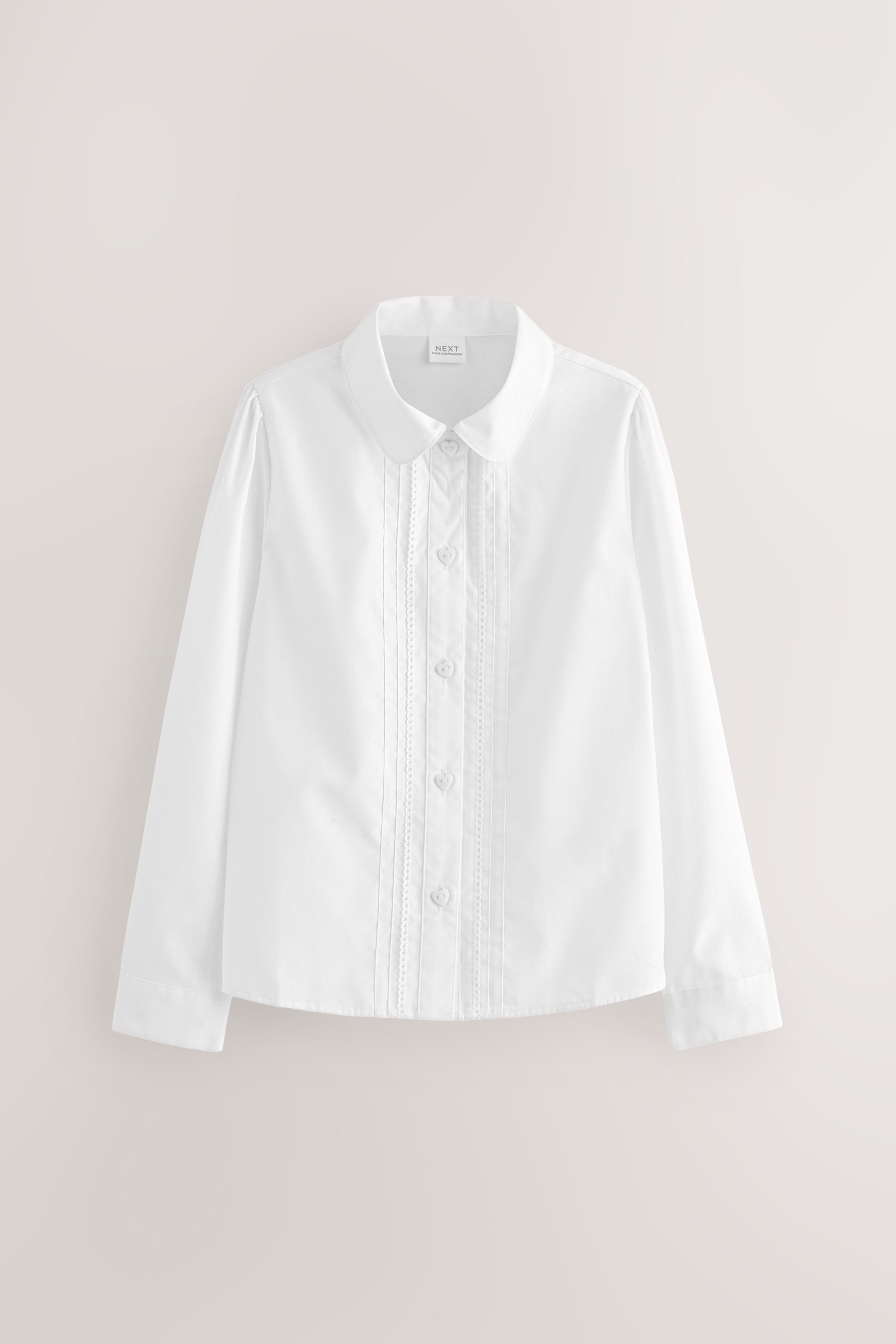 Langarmbluse Langärmelige Schulbluse mit Spitzenbesatz 2er-Pack