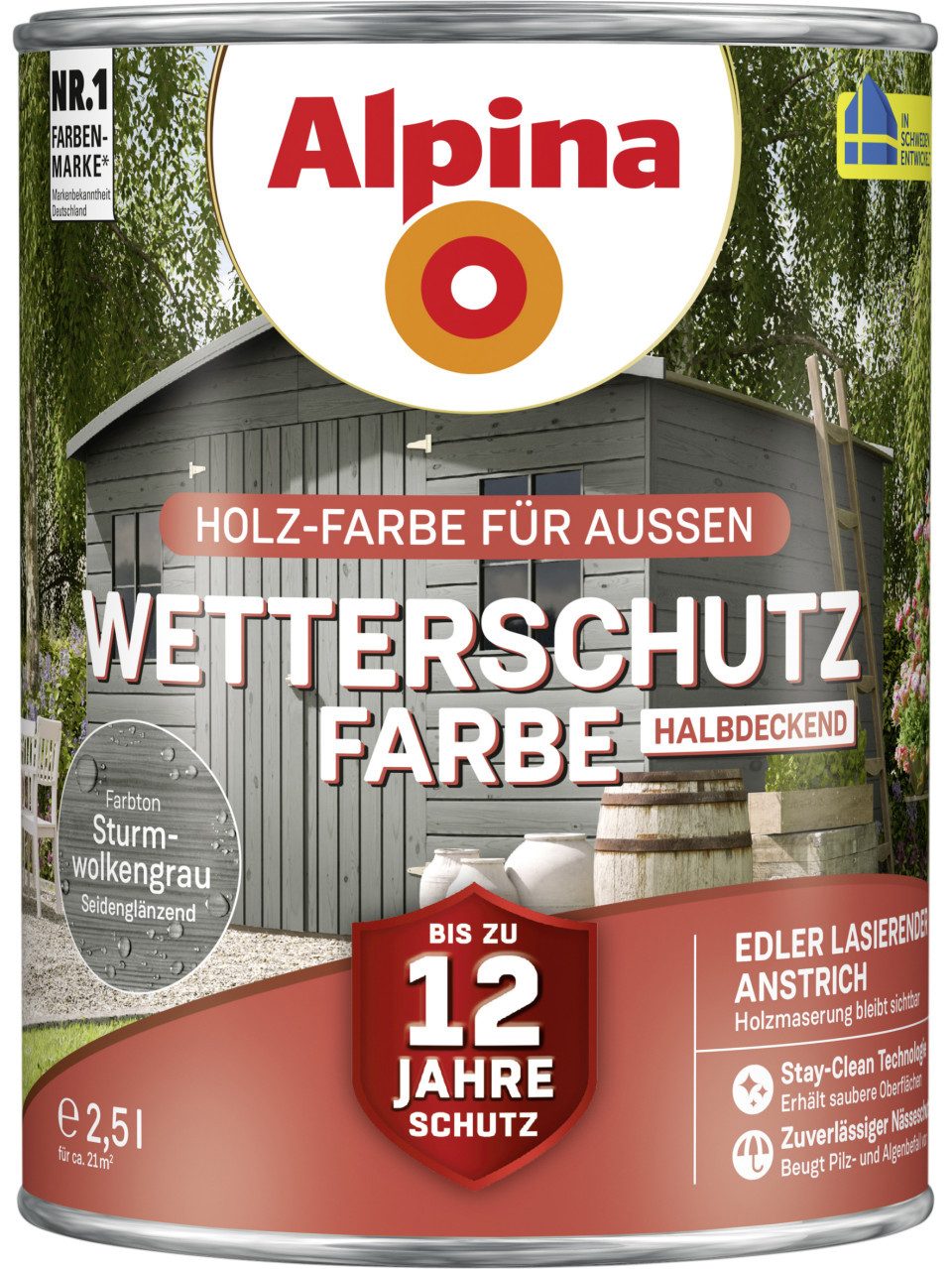 Alpina Holzschutzlasur Alpina Wetterschutzfarbe 2,5 L sturmwolkengrau