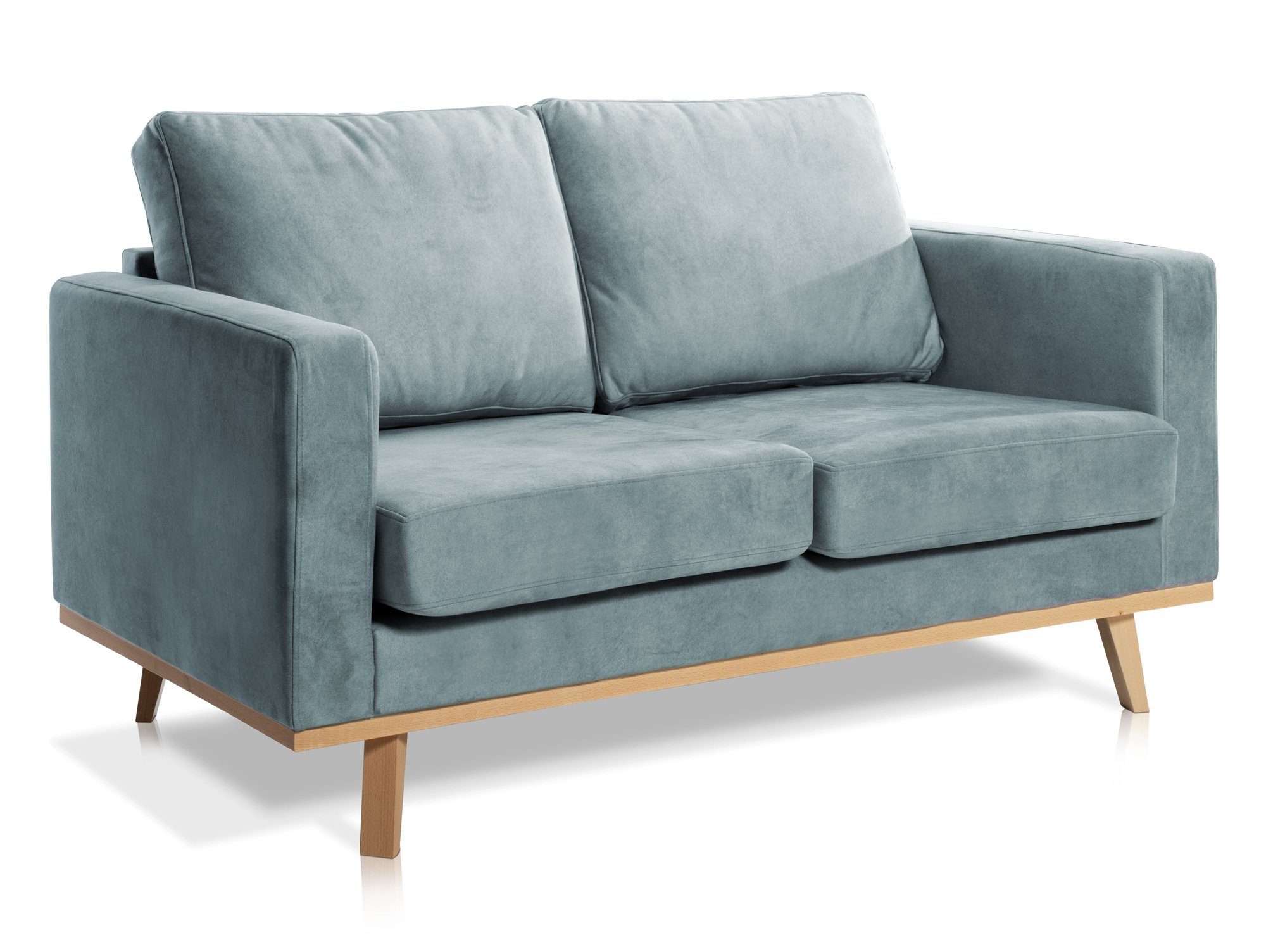 Moebel-Eins Sofa, CORIN 2-Sitzer Sofa mit Echtholz-Untergestell, Bezug in Velour-Optik Mint