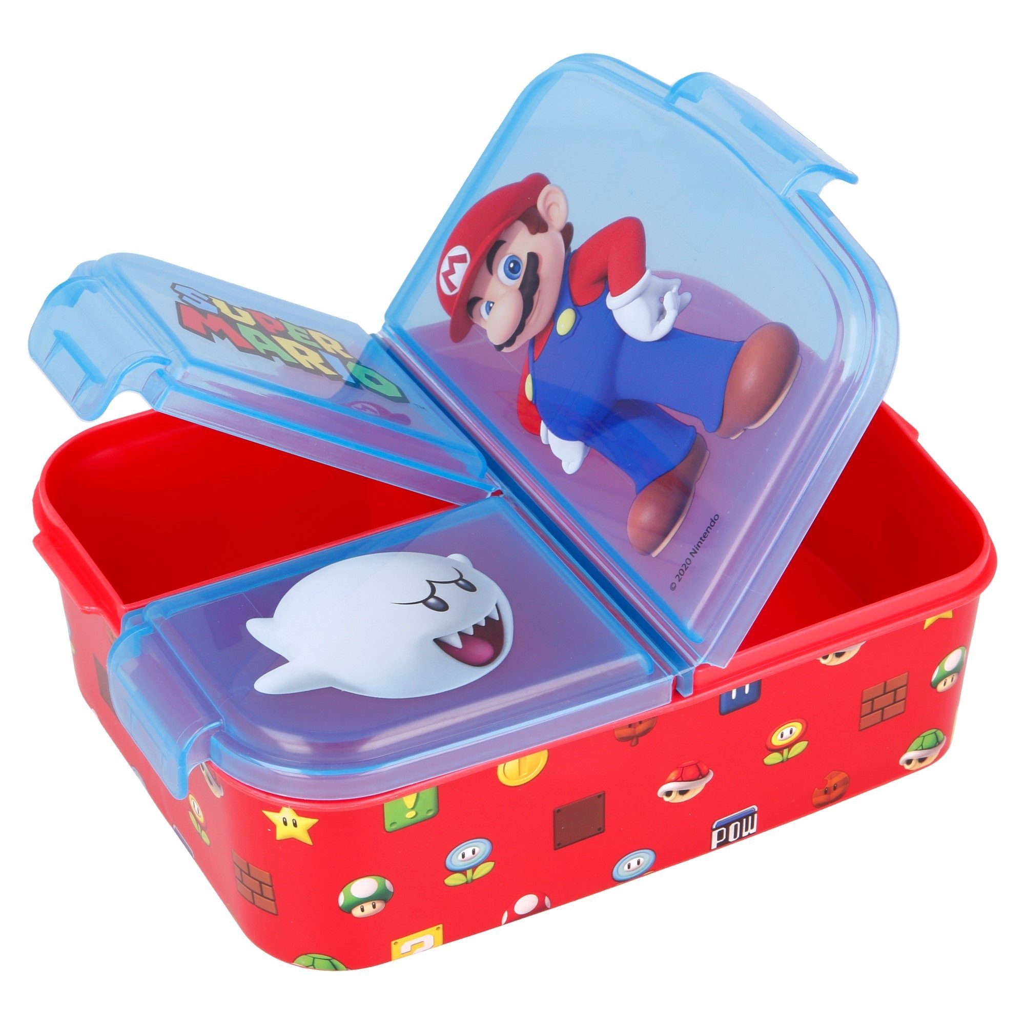 Super Mario Lunchbox Super Mario Luigi Kinder 4 teiliges Set, Kunststoff, (4-tlg), Brotdose - Gabel Löffel Alu-Trinkflasche – Bild 4 von 5