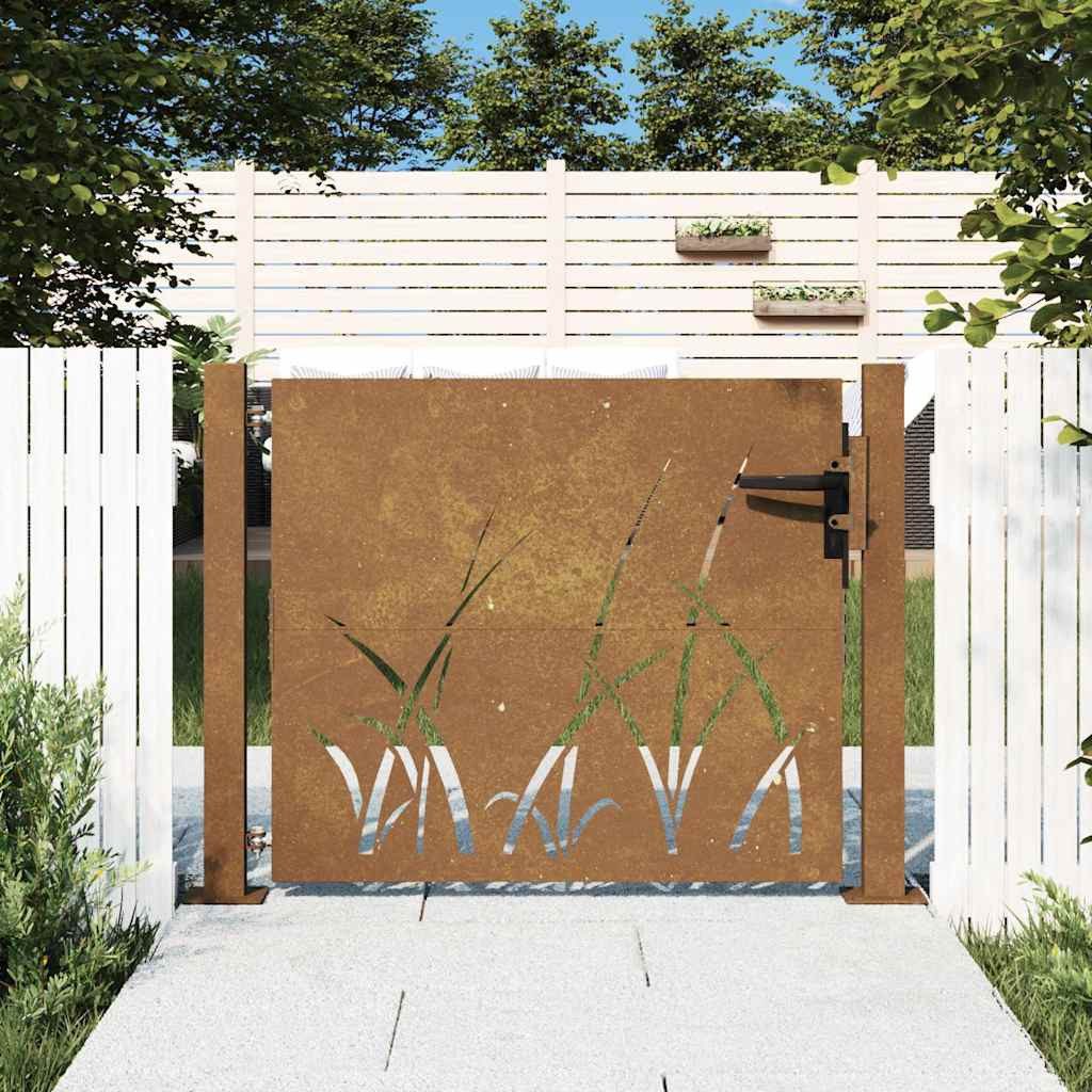 vidaXL Gartentor Gartentor 100x100 cm Cortenstahl Gras-Design