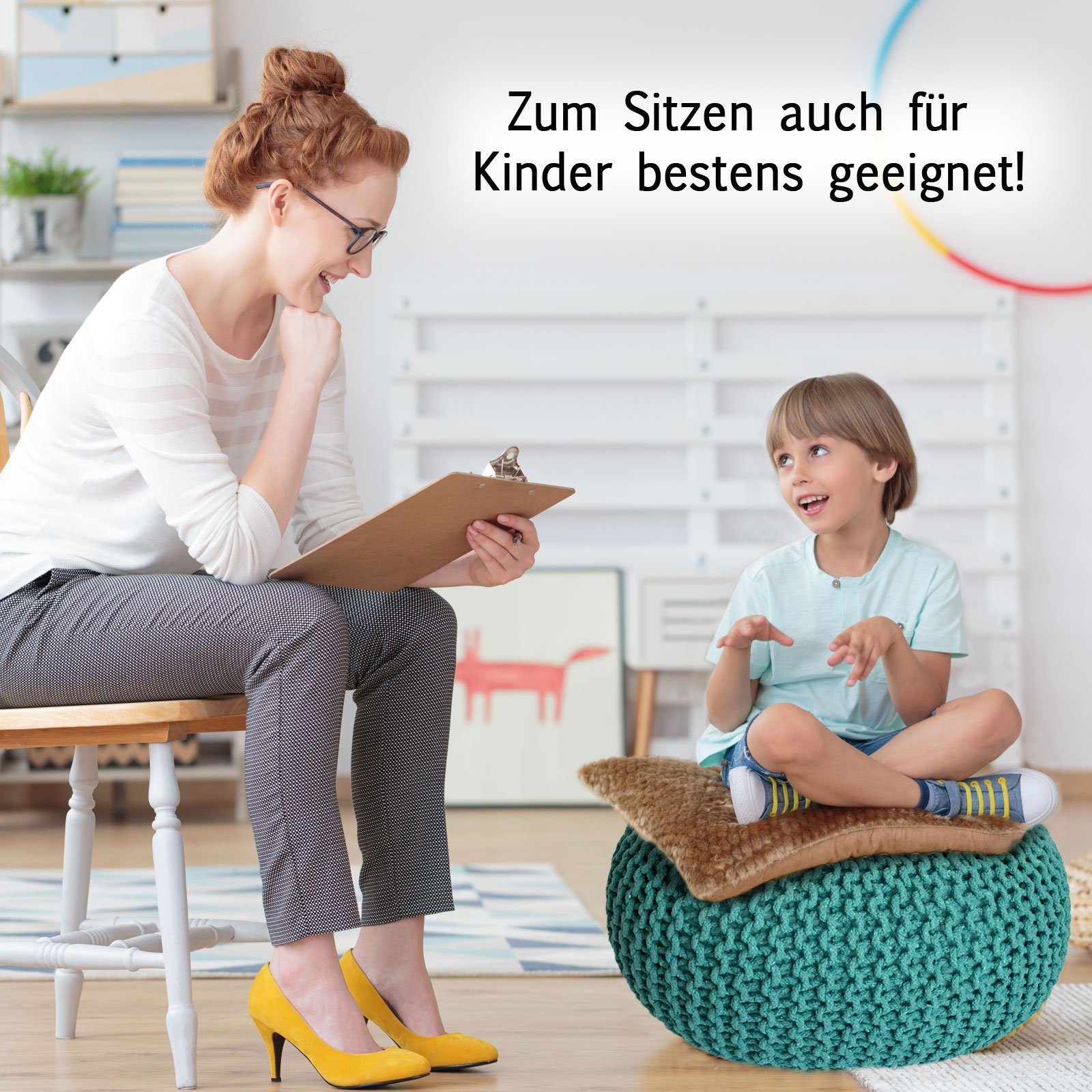 Bodenkissen türkis Sitzpouf 55 o. 45 Casamia nachhaltig Strickhocker Ø cm Pouf Pouf