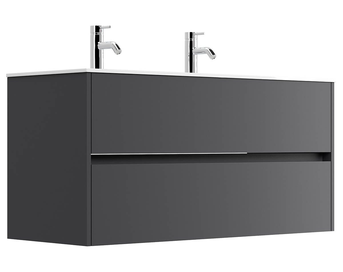 Posseik Waschtisch-Set Badmöbel Waschtisch LIMES 120cm, Doppel-Waschbecken, graphit grau, (Badmöbel Set, 1-St., Waschtisch Set)