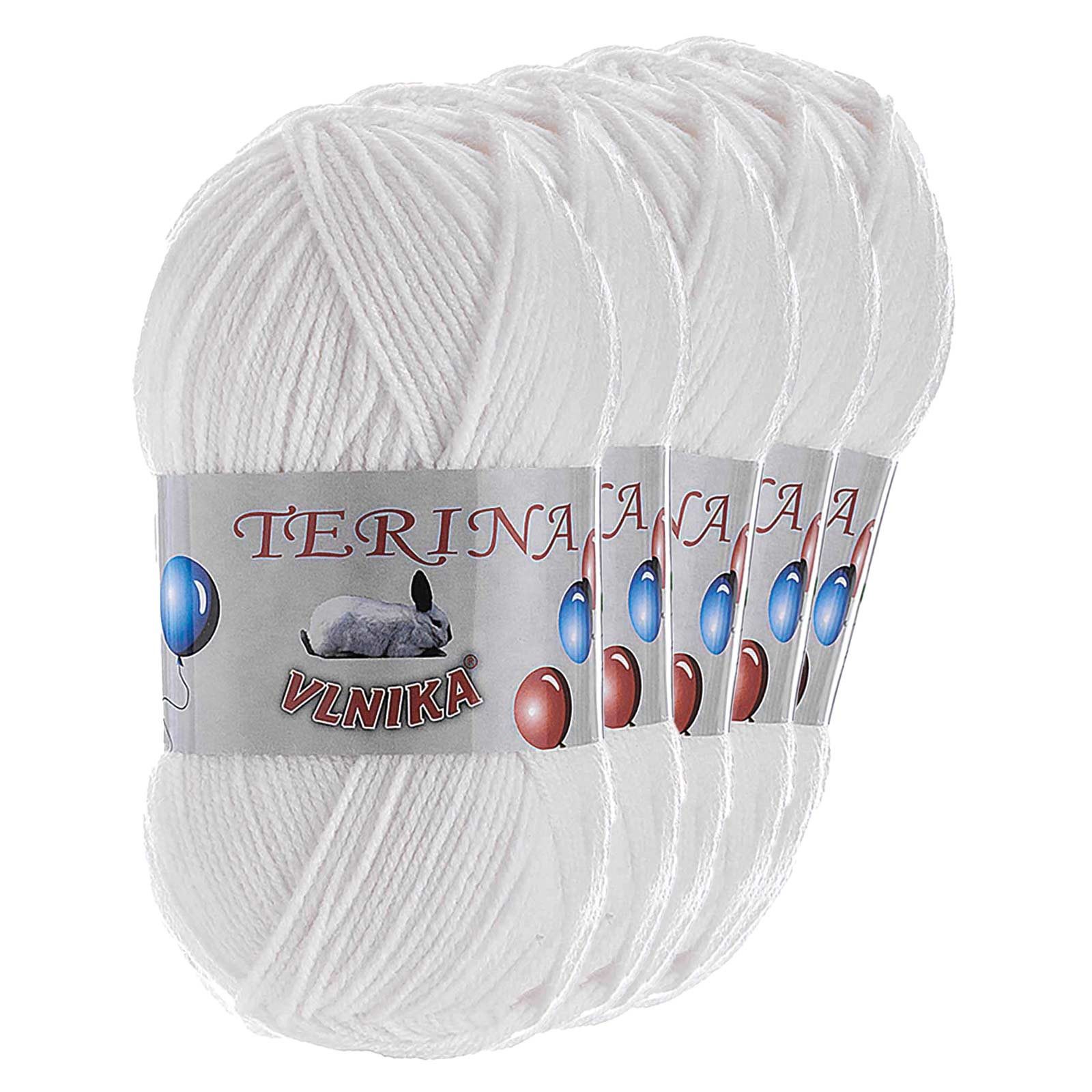 Kartopu 5 x 100g Terina Acrylgarn Klassikgarn Strickgarn Häkeln Schulgarn Häkelwolle, 300 m (Sparpaket mit 5 Knäulen, 5-St), weiß