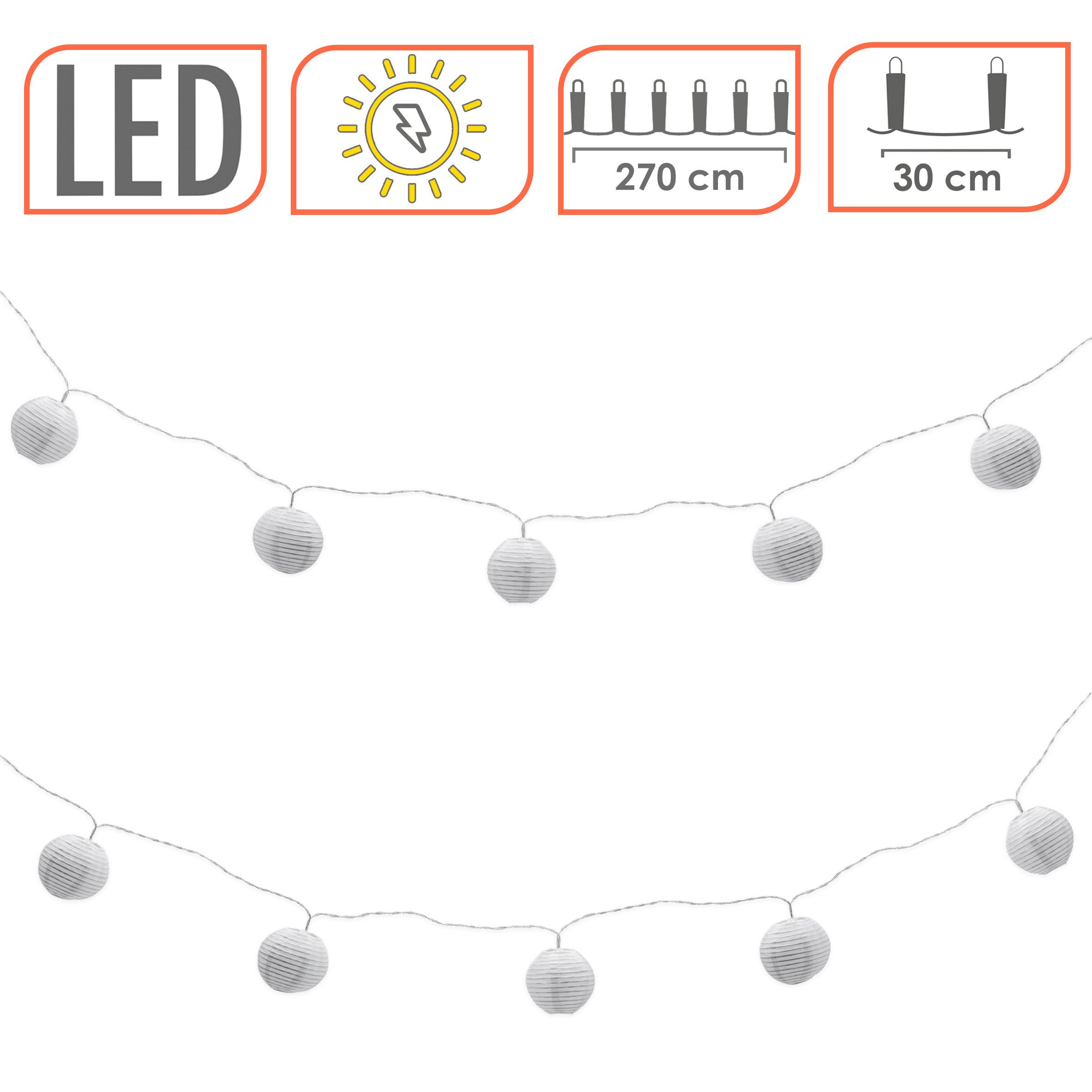 Spetebo LED-Girlande Solar Beleuchtung 10 Lampions - weiß, 10-flammig, solar betrieben