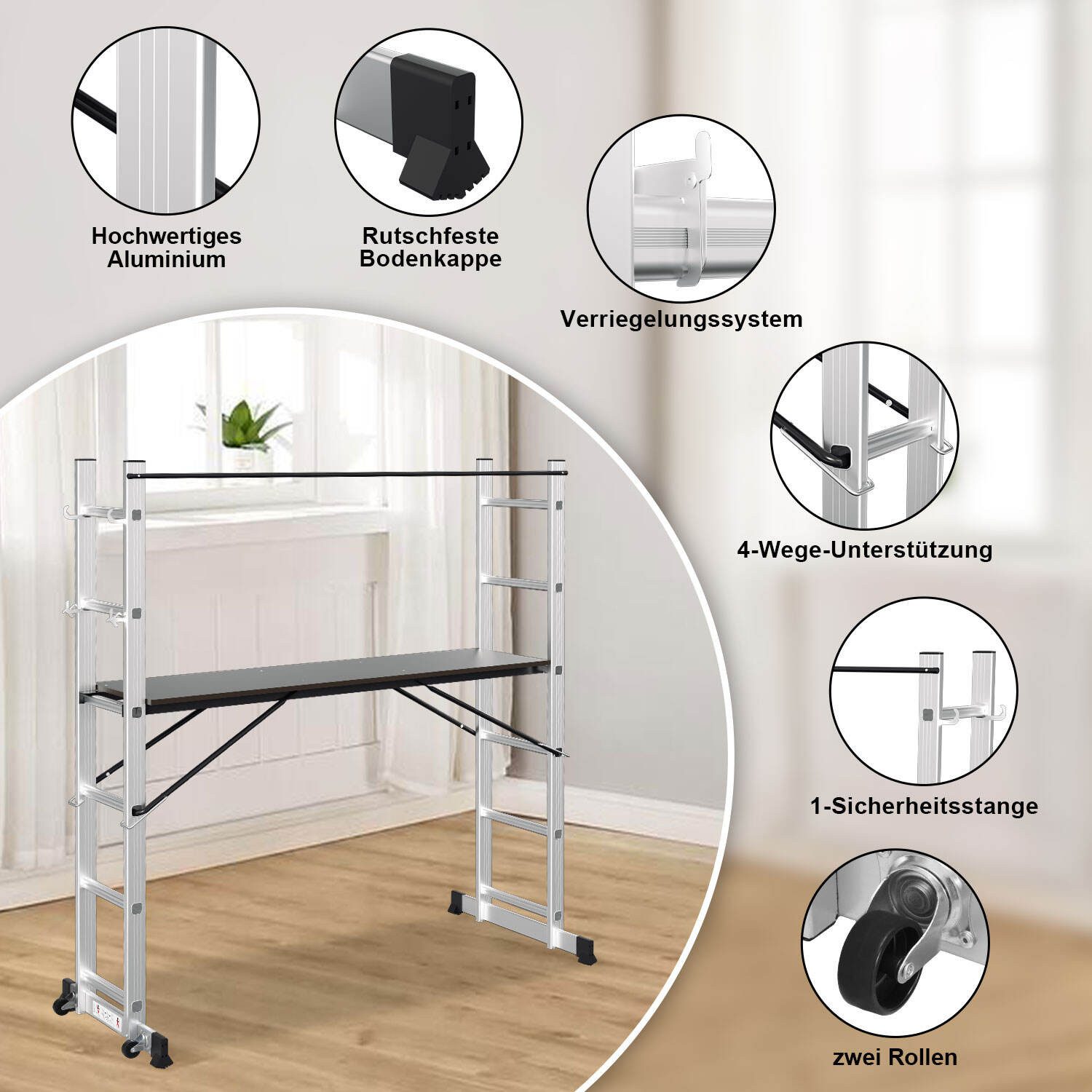 Clanmacy 4-in-1 Work Scaffold, Multi-Purpose Aluminum Ladder