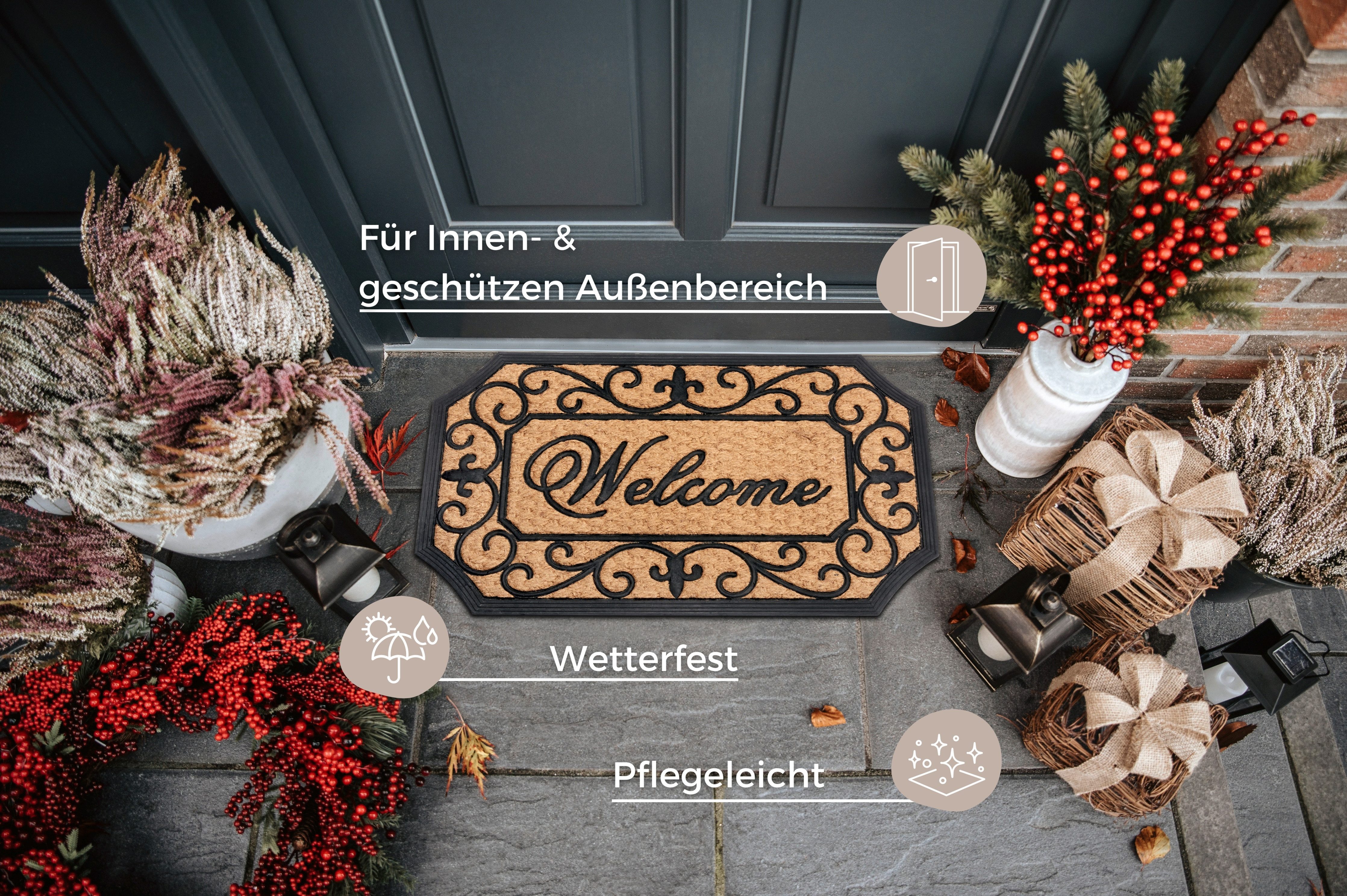 HANSE Home Fußmatte Gummi-Kokos Braided Classic Welcome Ornament, Türmatte, rechteckig, Höhe: 8 mm, Kokos, Gummi, Schmutzfangmatte, Outdoor, Rutschfest, Innen,  – Bild 2 von 5