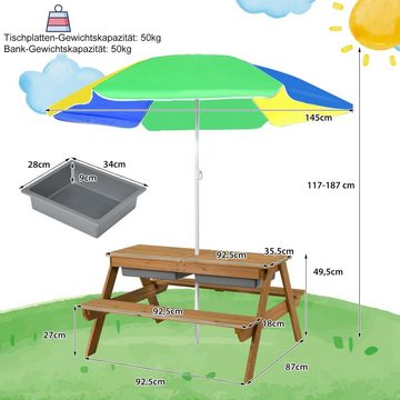 KOMFOTTEU Kindersitzgruppe mit Sonnenschirm, aus Holz für Garten und Terrasse