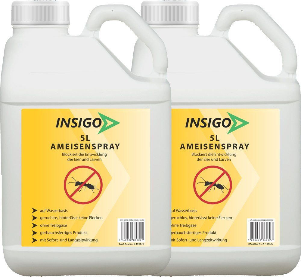 INSIGO Ameisengift Anti Ameisen-Spray Ameisen-Mittel Ungeziefer-Spray, 10 l, auf Wasserbasis, geruchsarm, brennt / ätzt nicht, mit Langzeitwirkung