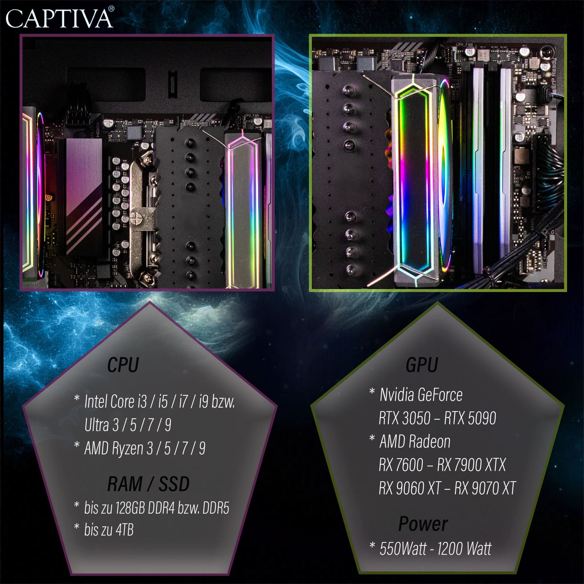 CAPTIVA Advanced Gaming I95-404 Gaming-PC (Intel® Core i7 14700, GeForce® RTX™ 5060 Ti, 32 GB RAM, 1000 GB SSD, Luftkühlung)
