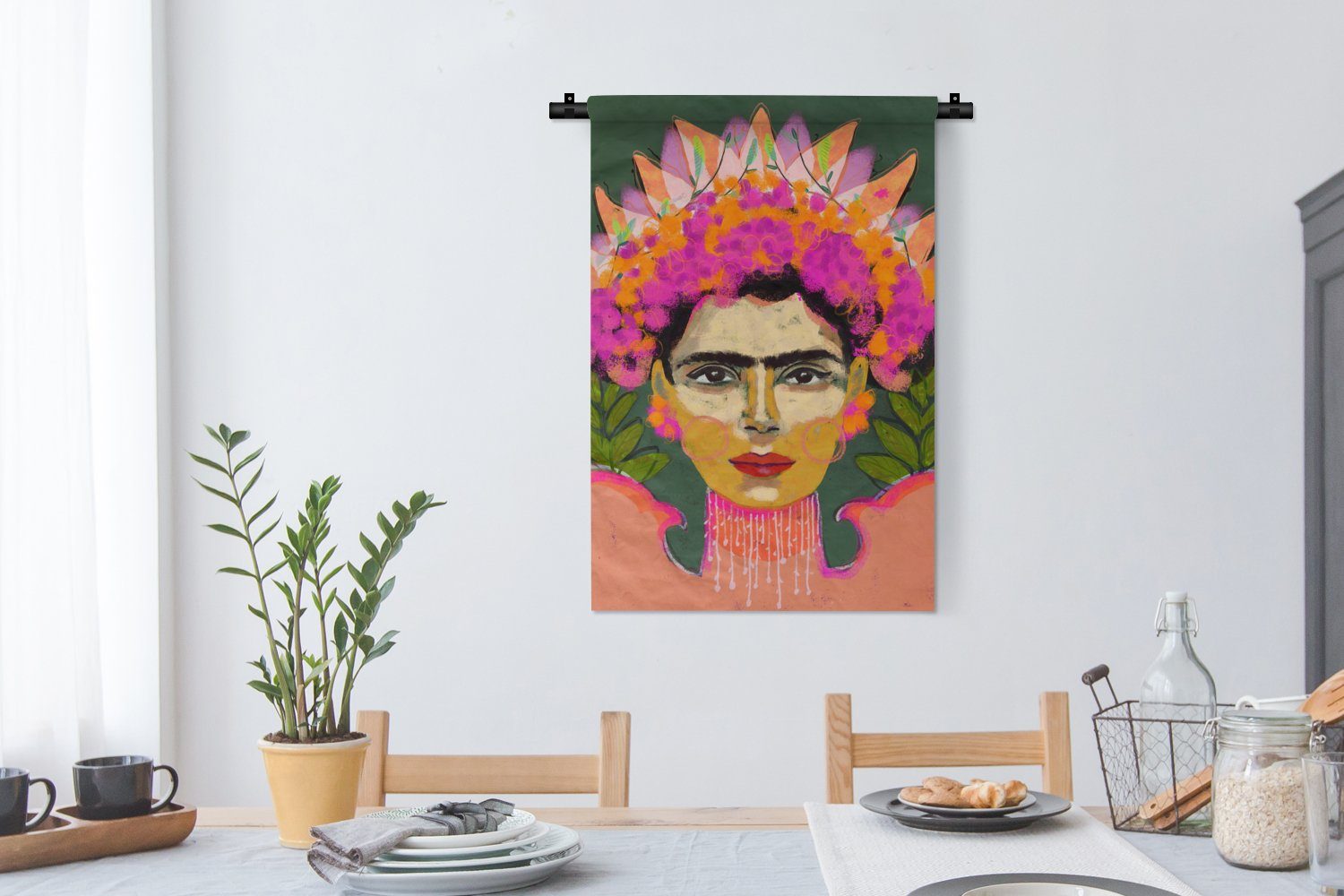 MuchoWow Wanddekoobjekt Farben - Frau Porträt für Rosa, - - Wanddeko Wandbehang, Kleid, Wohnzimmer, Kinderzimmer Schlafzimmer