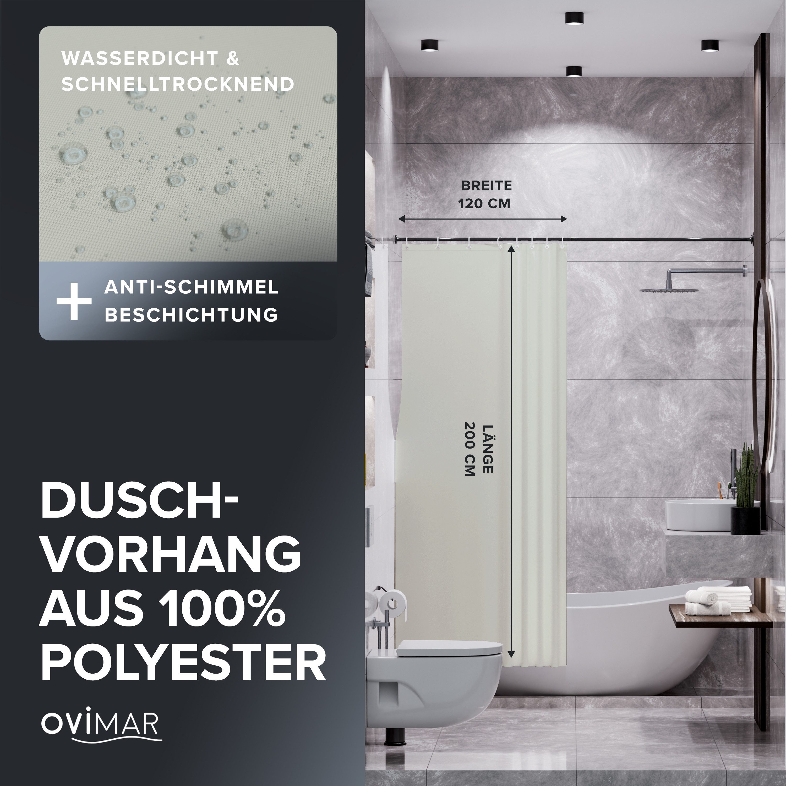 ovimar Duschvorhang Breite 120.00 cm (1-tlg), aus Polyester in Beige zur Zum Aufhängen – Bild 2 von 5