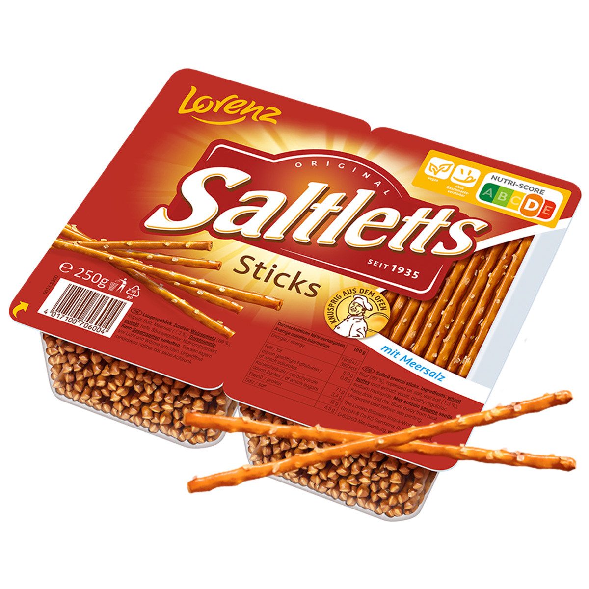 LORENZ Knabberei, Lorenz Saltletts Sticks Classic 2 Frischepacks Salzstangen 250g