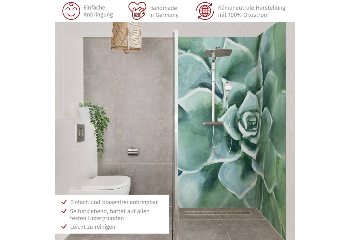 Thumbnail - Bilderdepot24 Badrückwand Aquarell grün Duschrückwand ohne Bohren Dusche Tropisch, (2-tlg., Hart-Folie Premium matt 0,61...