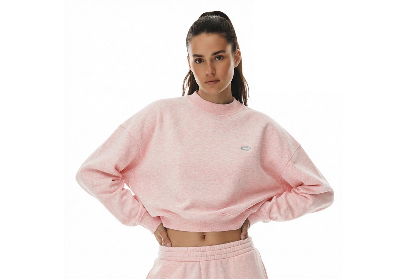 Smilodox Sweatshirt Amelia, Oversize Crop Pullover Langarmshirt Sport Freizeit Streetwear Relaxed Fit Hochwertiger Sweater Metallabel Lässig Atmungsaktiv