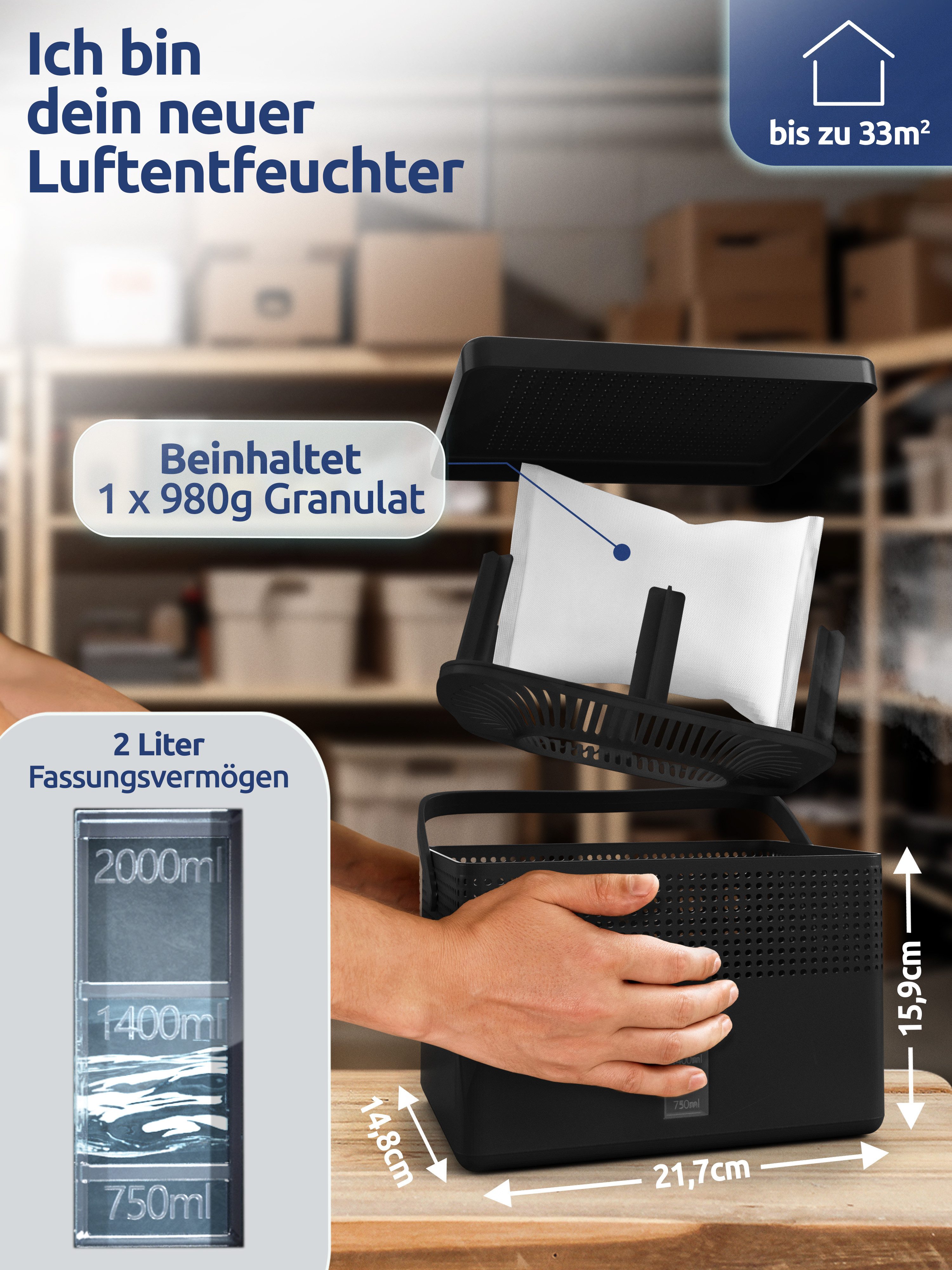 BonAura Luftentfeuchter ohne Strom, 980g Granulat, günstig online kaufen