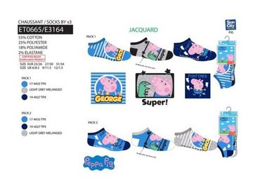 Sneakersocken 6x PEPPA WUTZ kurze Kindersocken Jungen + Mädchen 6 Paar Sneakersocken Strümpfe Socken Gr.23 24 25 26 27 28 29 30 31 32 33 34