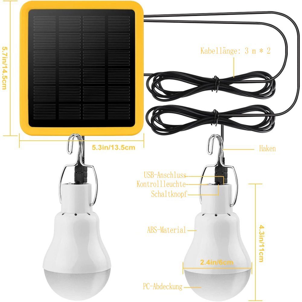 LED Solarpanel Solar Portable mit GelldG Solarlampen LED Solarleuchte 130Lumen Glühbirne