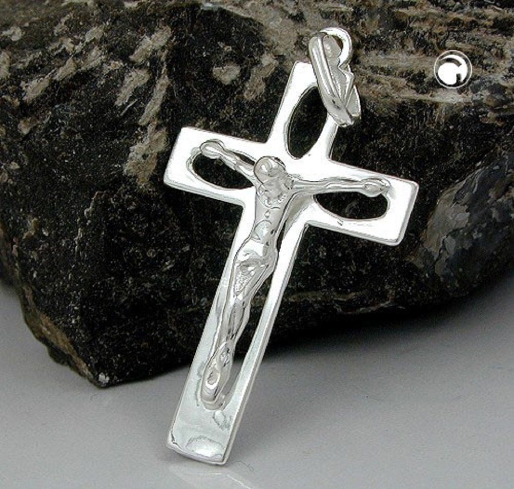 Herren Schmuck unbespielt Kreuzanhänger Kettenanhänger Anhänger Kreuz mit Jesus durchbrochen glänzend 925 Silber 29 x 17 mm inkl