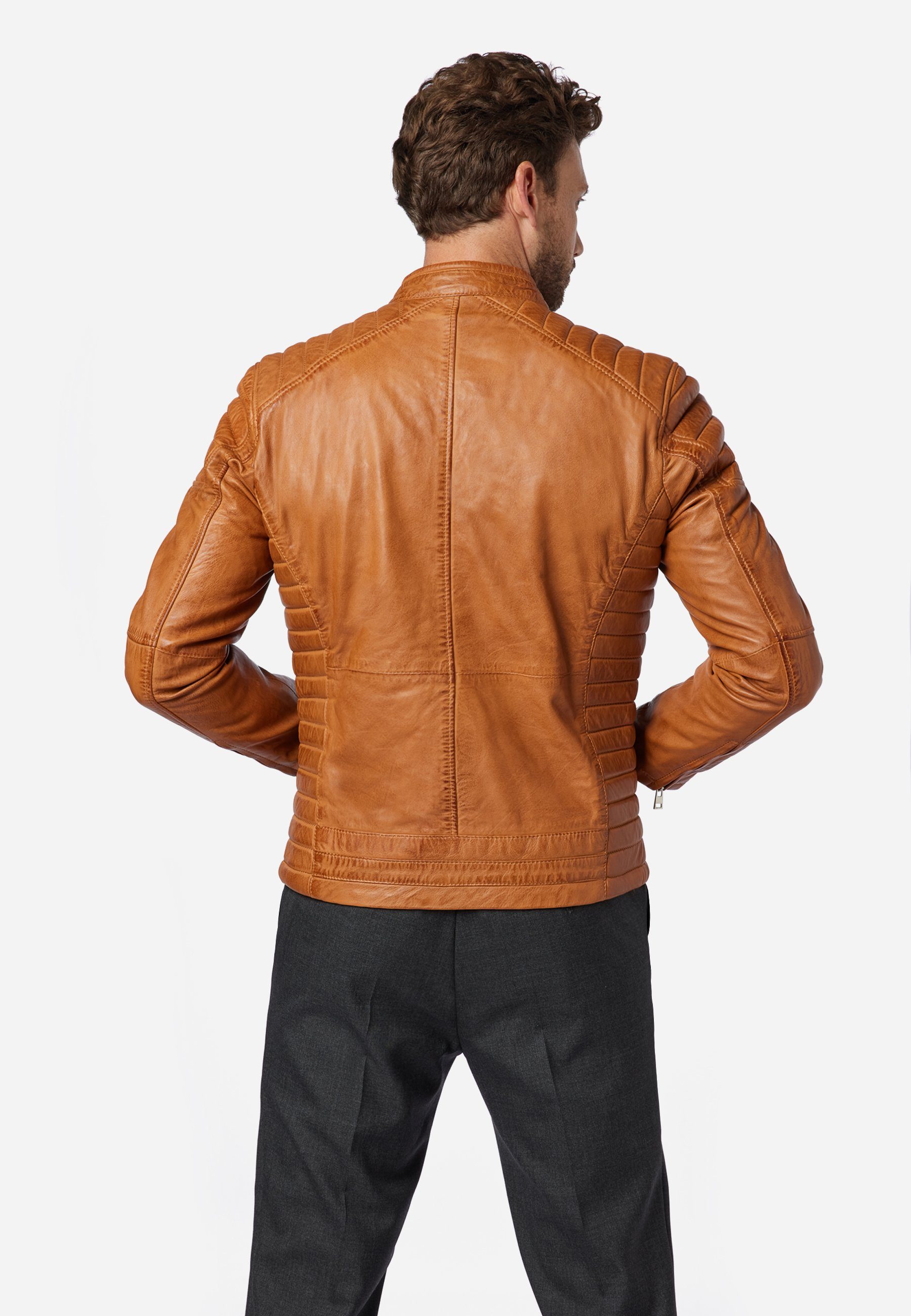 RICANO Lederjacke Cooper Lederjacke im Biker-Stil mit Stehkragen