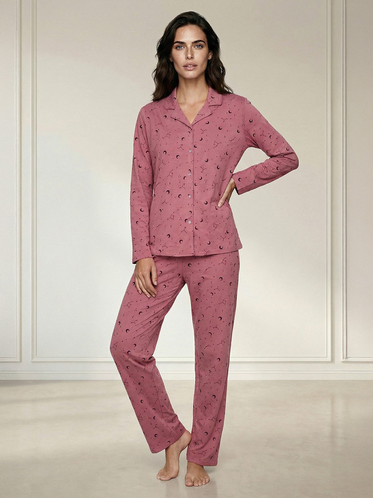 zeitlos Pyjama Pyjama Set Langarm - Mond Sterne günstig online kaufen