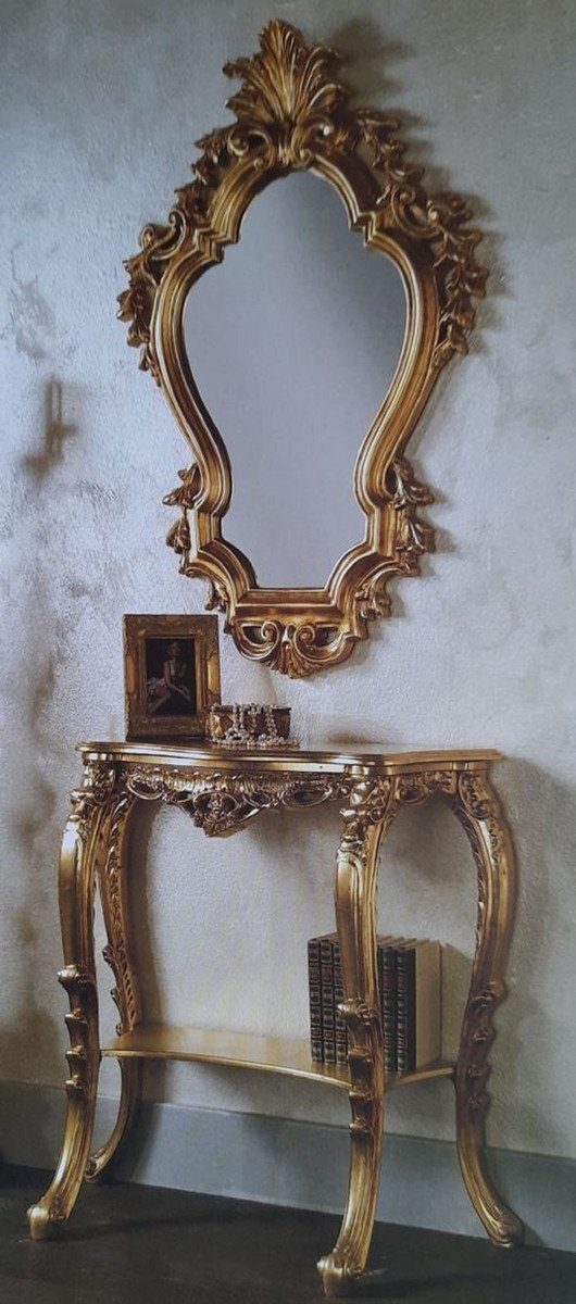 Casa Padrino Barockspiegel Luxus Barock Spiegelkonsole Gold - Prunkvolle Barock Konsole mit Wandspiegel - Barock Hotel & Schloß Möbel - Luxus Qualität - Made in Italy | Barock-Spiegel