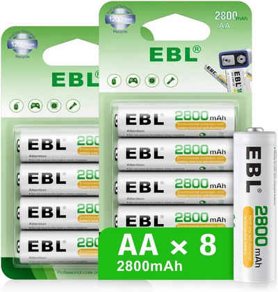 EBL AA Wiederaufladbar Batterien, AA Akku 2800mAh mit hoher Kapazität Akku (1,2 V), 1.2V Micro AA