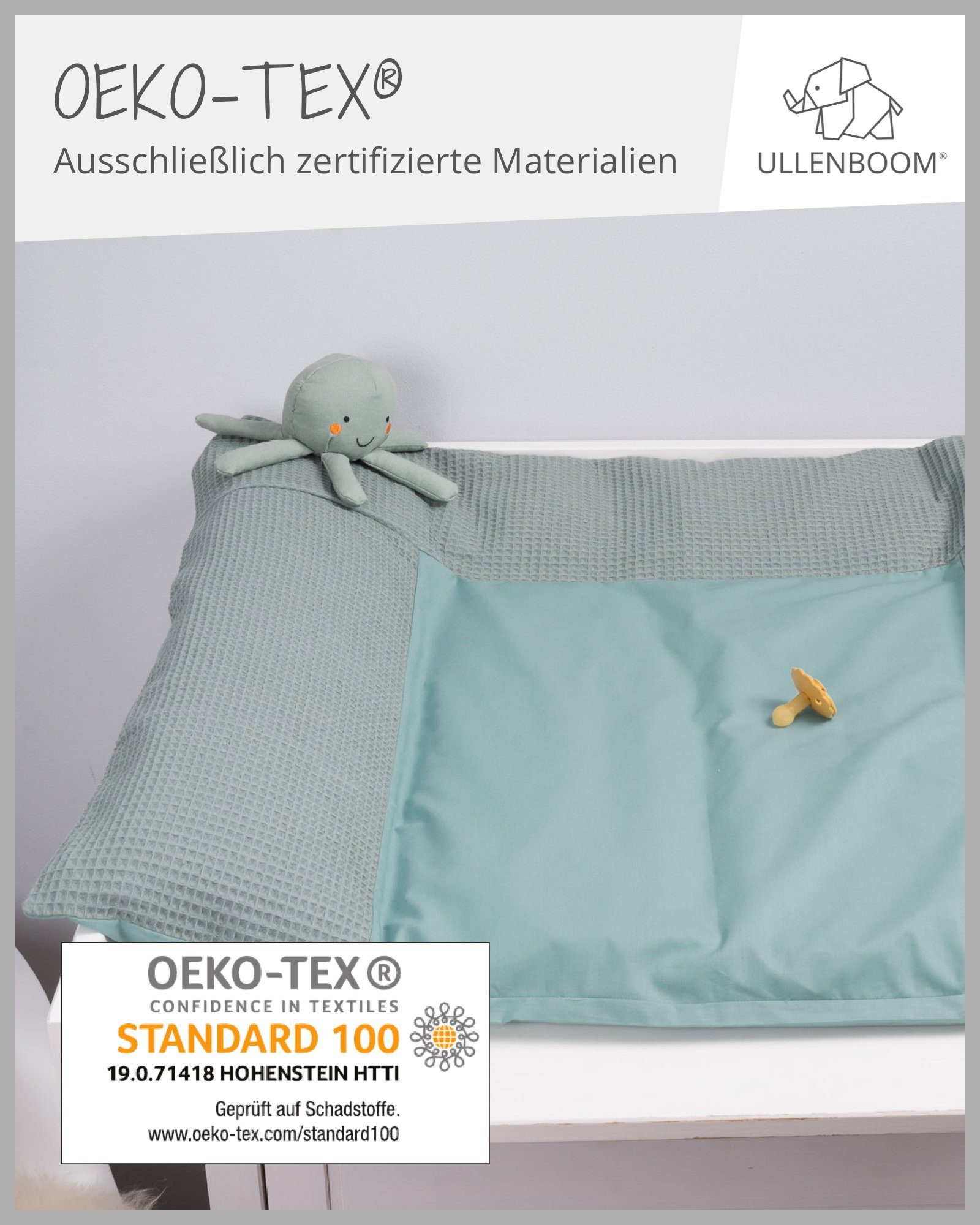 ULLENBOOM ® Wickelauflagenbezug Baumwolle 75x85 mit cm, 100% in EU), Bezug (Made Salbeigrün, Wickelauflagenbezug Hotelverschluss