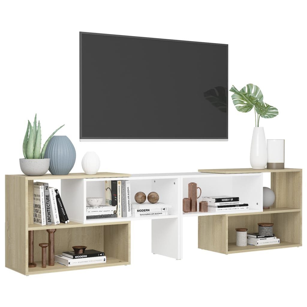 furnicato TV-Schrank Weiß und Sonoma-Eiche 149x30x52 cm Holzwerkstoff