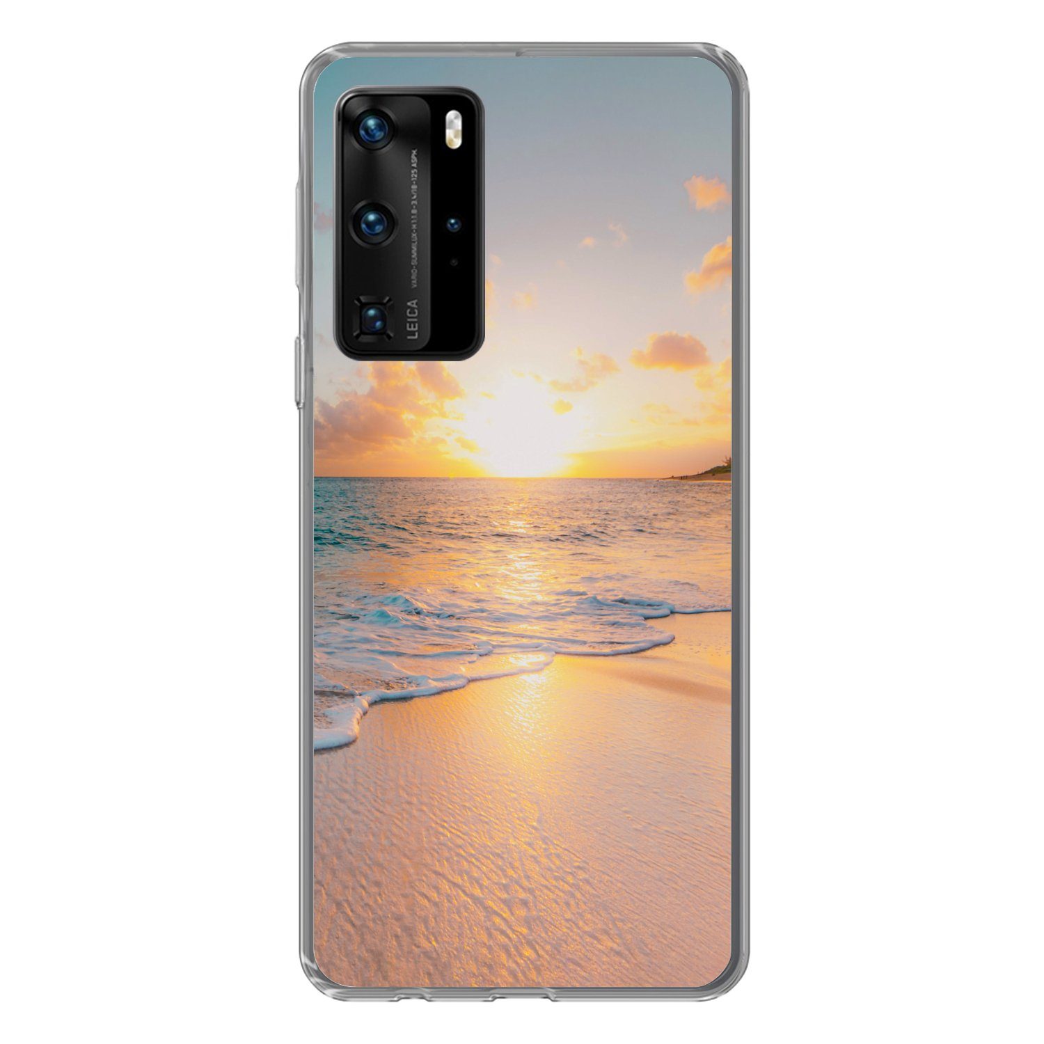 MuchoWow Handyhülle für Huawei P40 Pro Sonnenuntergang - Strand - Meer - Sommer - Blau, Handy Case, Silikon, Bumper Case Dünn