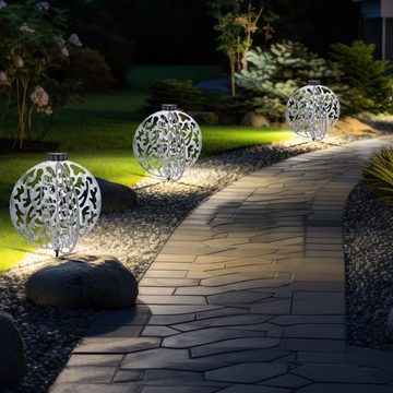 etc-shop LED Solarleuchte, LED-Leuchtmittel fest verbaut, Warmweiß, Solarlampe Außenleuchte Gartendeko wetterfest Metall silber LED D 40cm