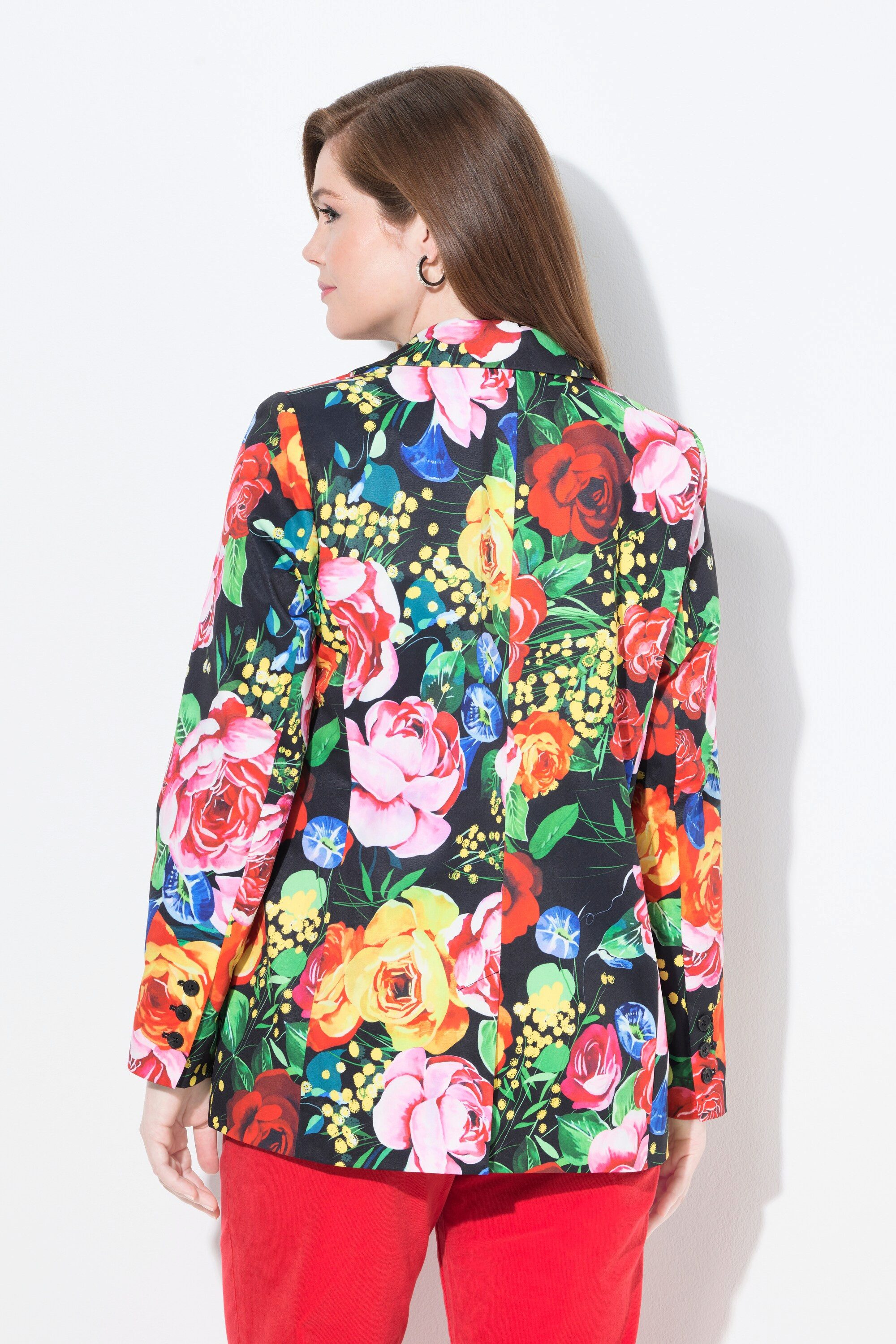 Ulla Popken Blusenblazer Blazer Blütenmuster Reverskragen farbiges Futter