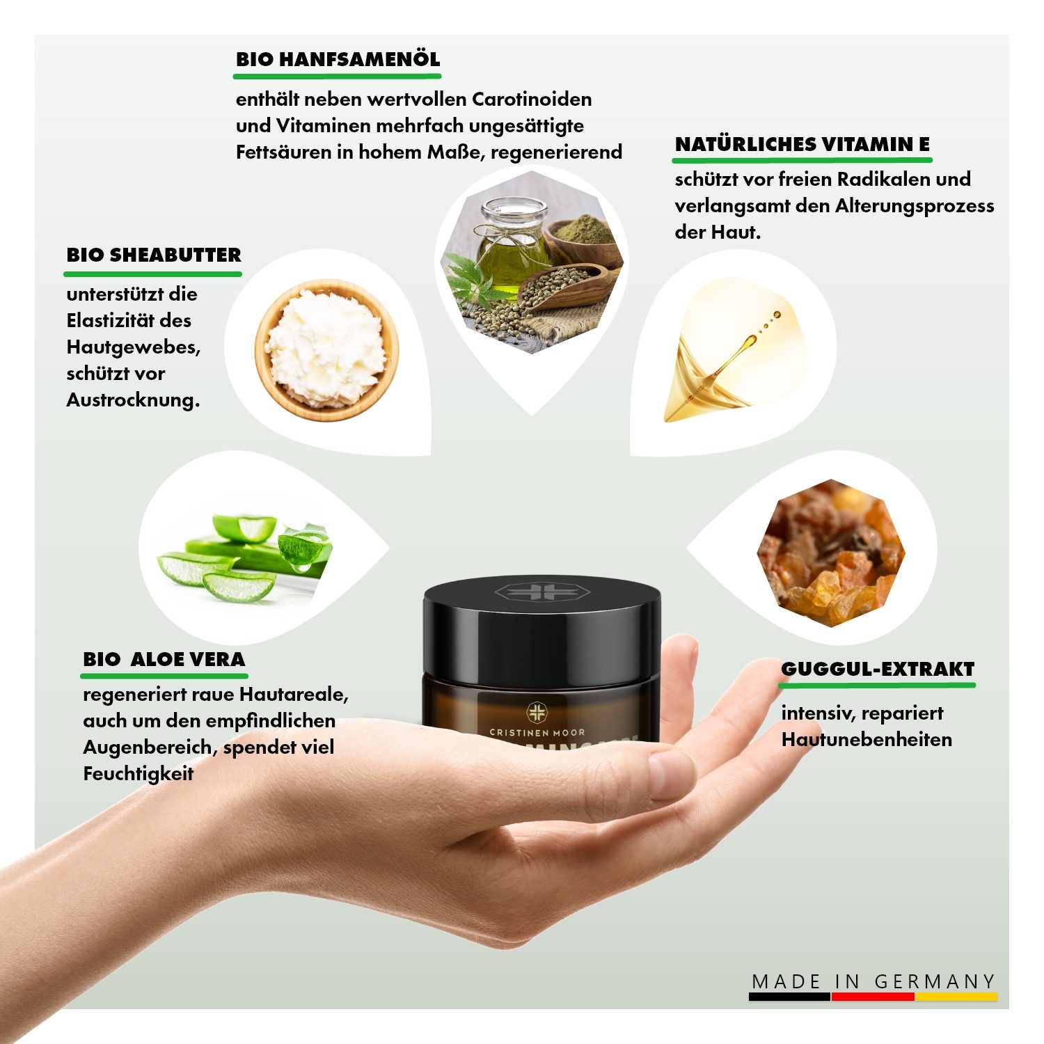 CristinenMoor Anti-Aging-Augencreme Bio Jasminsalbe, 1-tlg., Naturkosmetik, Vegan, Tierversuchfrei hergestellt, 100% Organic.