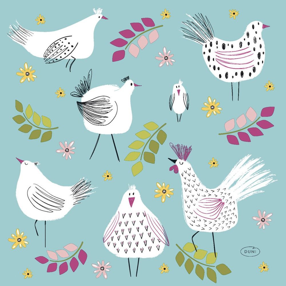 Duni Stoffserviette Салфетки - Hennen Parade - ca. 33 x 33 cm - 20 Stück