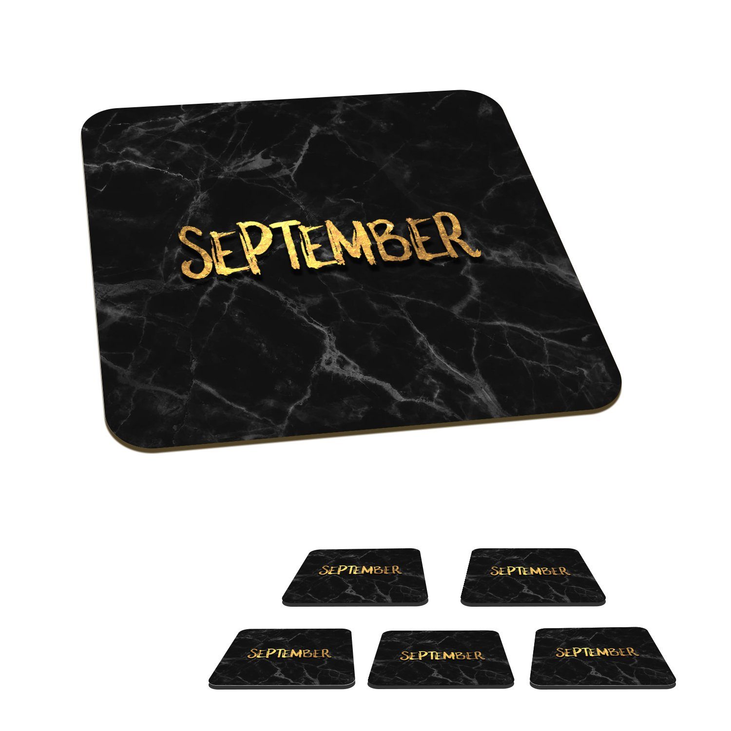 Zubehör Marmor, Glasuntersetzer Tischuntersetzer, Gläser, MuchoWow - 6-tlg., Untersetzer, Gold September für - - Korkuntersetzer, Tasse Kalender Glasuntersetzer,