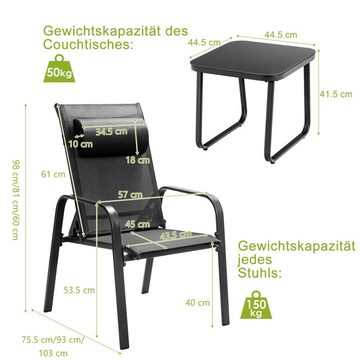 COSTWAY Essgruppe Balkonset, (3tlg), mit 2 Stühle & Rückenlehne & Kopfstütz