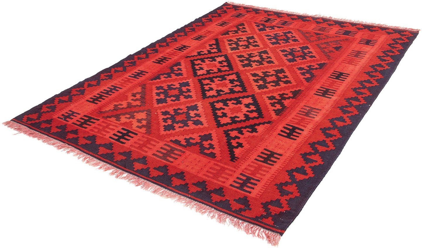 Wollteppich Kelim - Oriental - 210 x 151 cm - rot, morgenland, rechteckig, Höhe: 6 mm, Wohnzimmer, Einzelstück