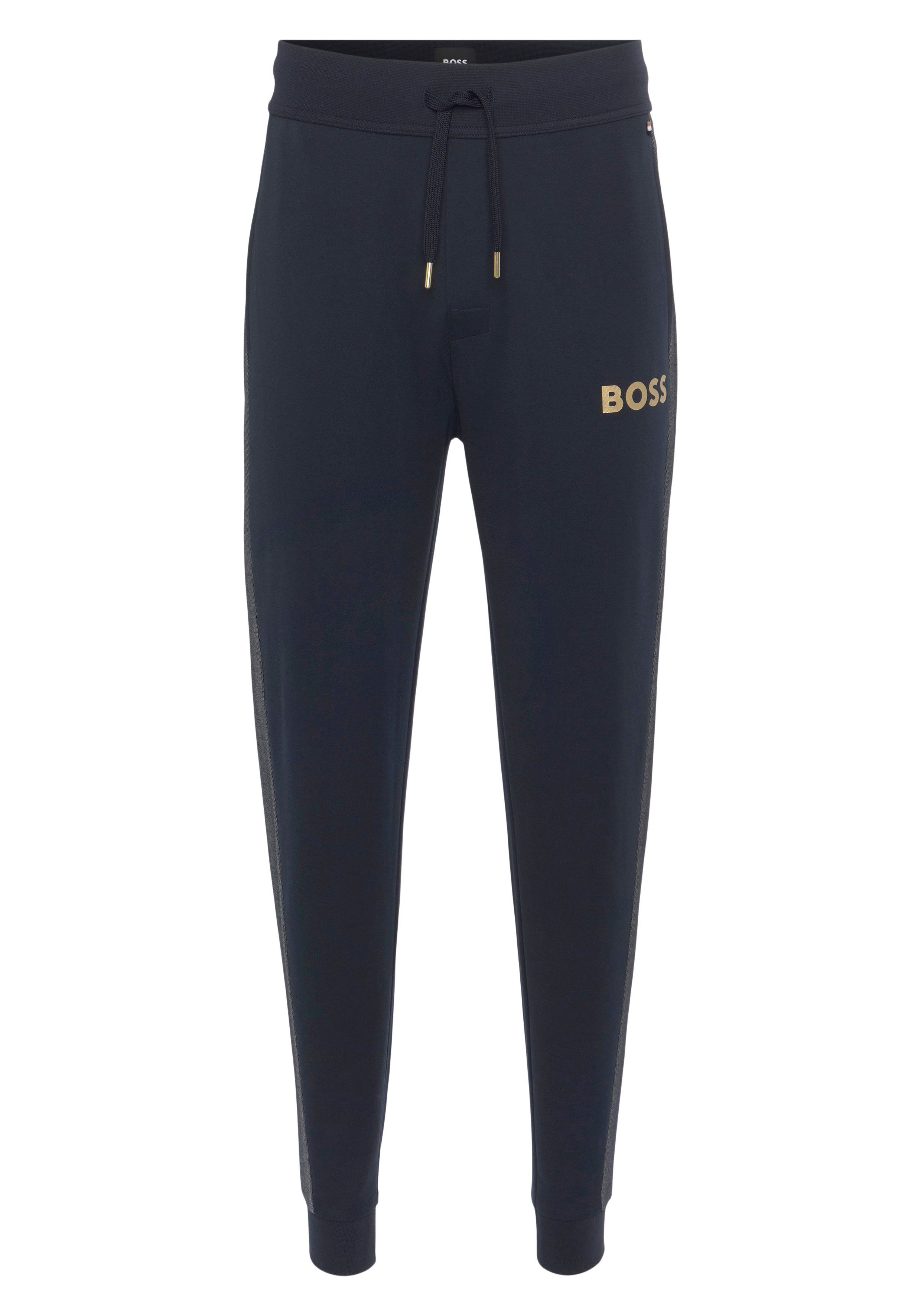 BOSS Homewearhose Tracksuit Pants 10166548 22 mit kontrastfarbenem Seitenstreifen Dark-Blue