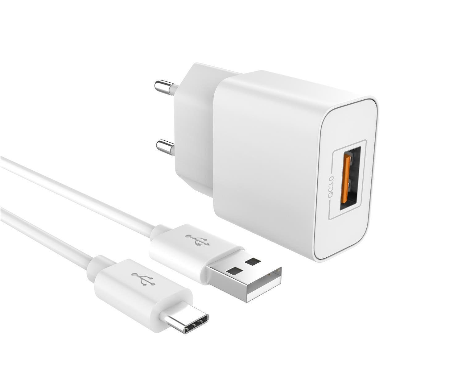MyGadget 1x Schnellladegerät Quick Charge 3.0 USB C Kabel USB-Ladegerät (1x  Netzteil (Quick Charge 3.0) & 1x Typ C Kabel (1m) für Smartphone & Tablet  u.a. Apple iPad Air Pro / Samsung