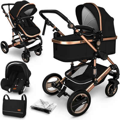 KIDUKU Kombi-Kinderwagen KIDUKU® 3 in 1 Kombi-Kinderwagen Buggy Reisebuggy, 3 in 1 Komplettset inkl. Babywanne Buggy Auto-Babyschale Fußsack, Voll-Gummireifen Wickeltasche Regenschutz Kindertisch