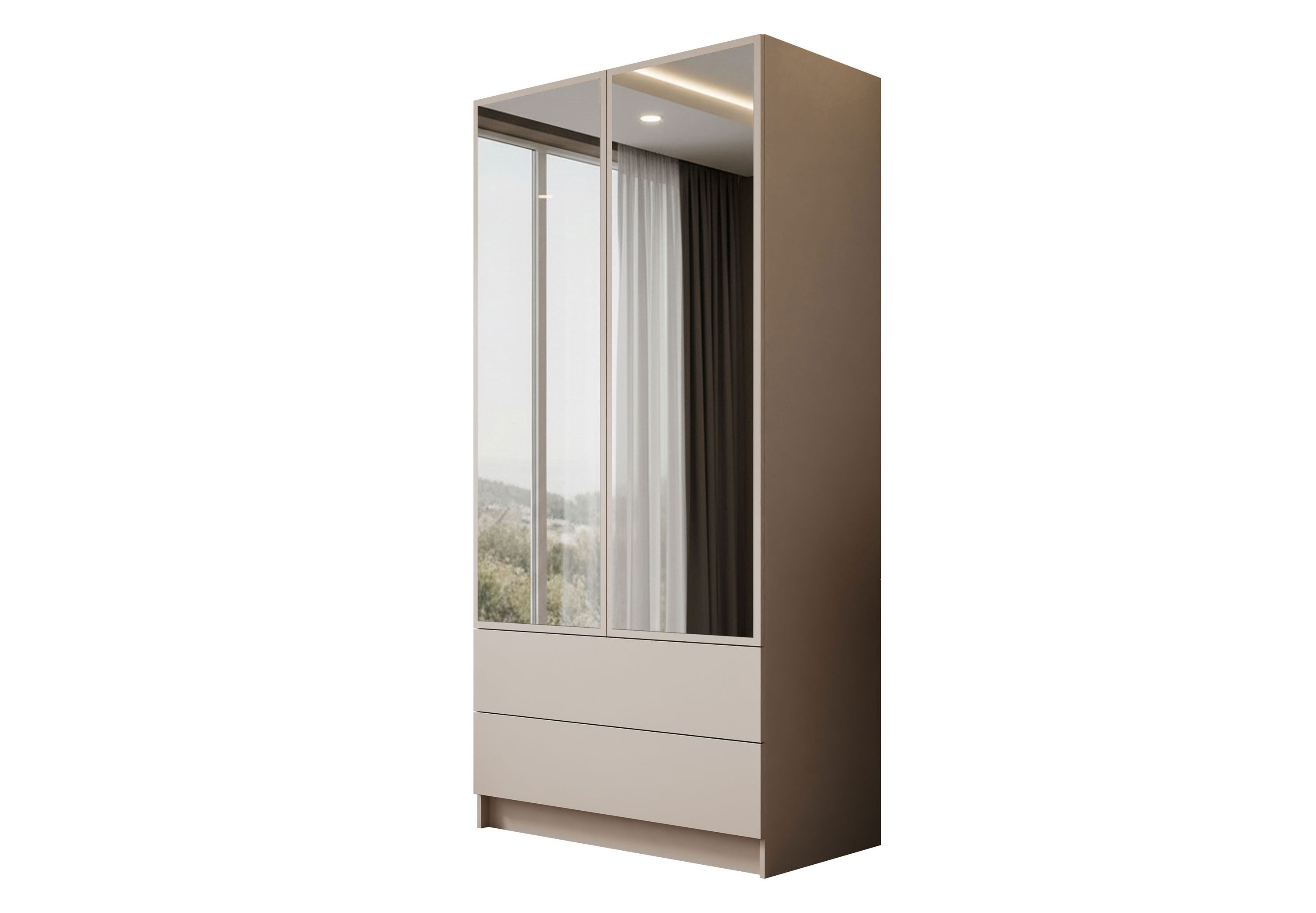 Lookway Kleiderschrank AUREL KASCHMIR 2D2S mit Spiegel Drehtürenschrank mit Schubladen 100x210x57 cm