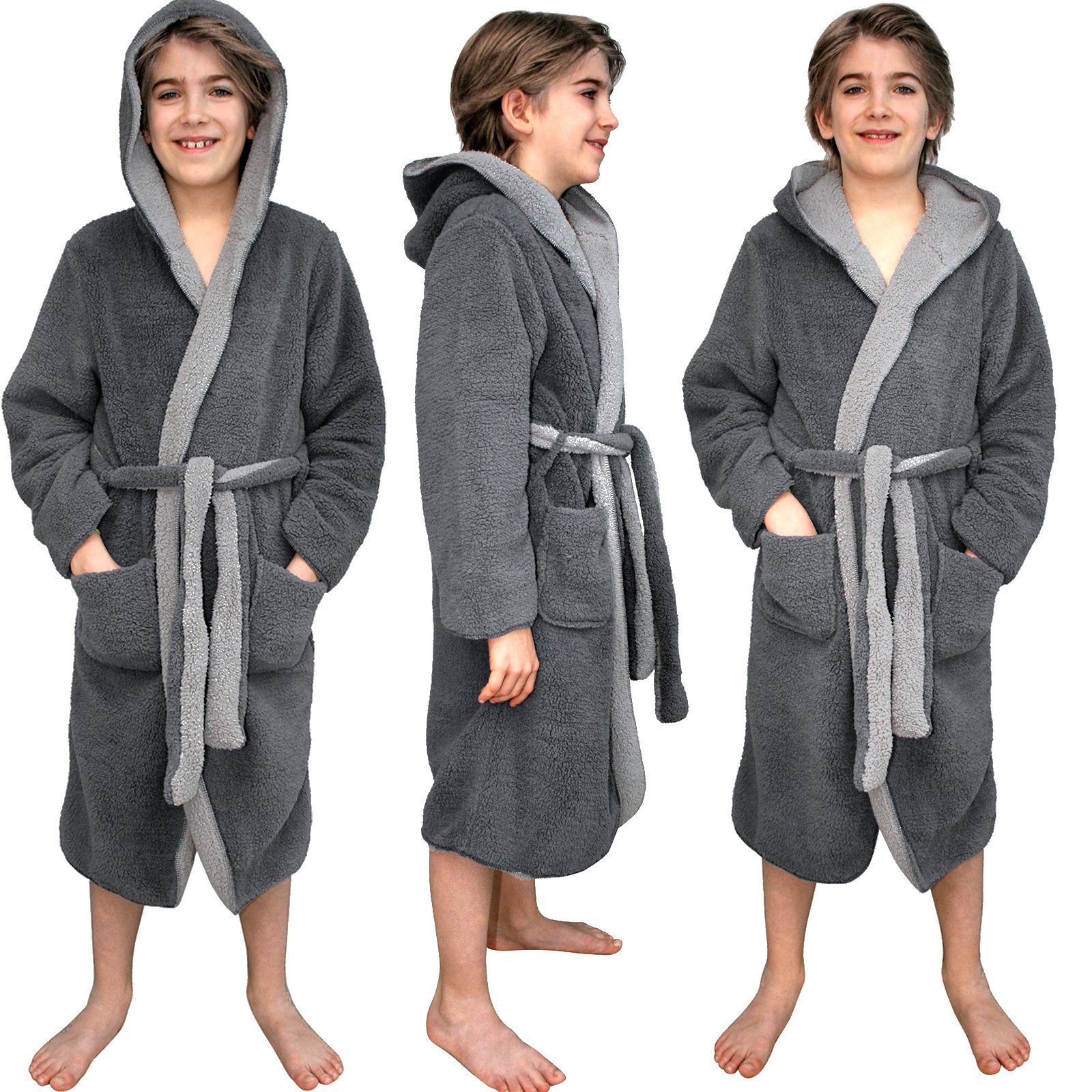 Sherpa - Wende-Design, HOMELEVEL Polyester Bademantel Kinder - Kuschelfleece Kinderbademantel für