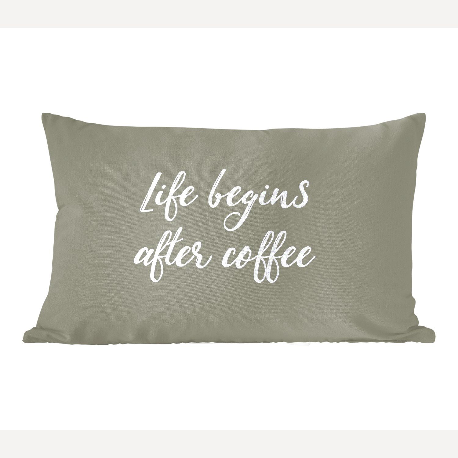 MuchoWow Dekokissen Zitate - Sprichwörter - Das Leben beginnt nach dem Kaffee - Kaffee, Wohzimmer Dekoration, Zierkissen, Dekokissen mit Füllung, Schlafzimmer